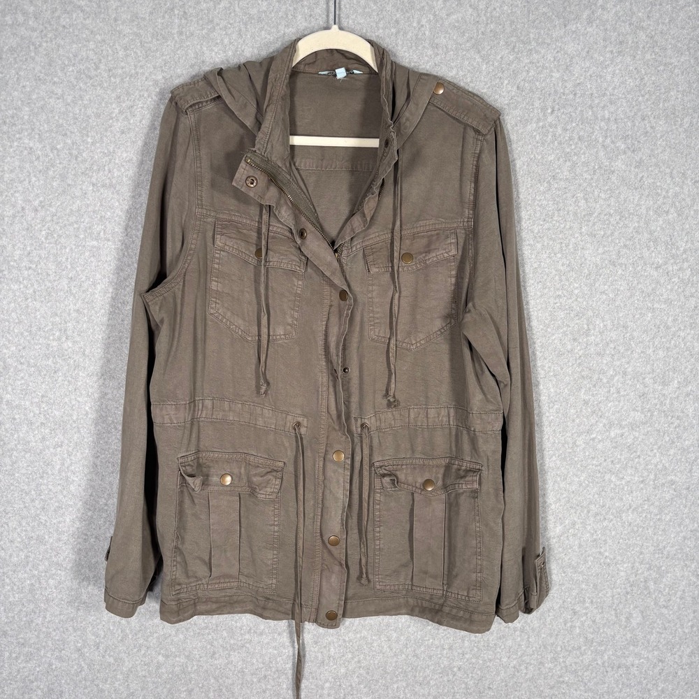 Nostalgia Utility Military‎ Jacket Medium Brown Hooded Tencel Field Chore Coat
